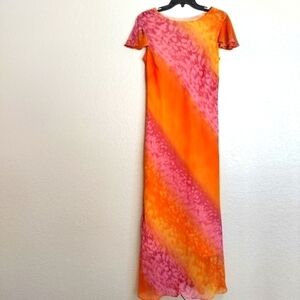 Mary McFadden tie dye maxi short sleeve crew neck dress sz 12